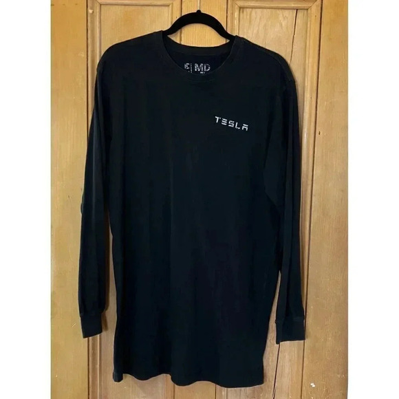 TESLA Mens Official Branded Logo Classic Cotton Shirt Size Medium Black RARE - Picture 1 of 8